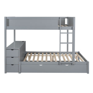 English Elm Full-over-full Bunk Bed with Trundle Desk Drawers and Built-in Power for Kids Gray LT000364AAE