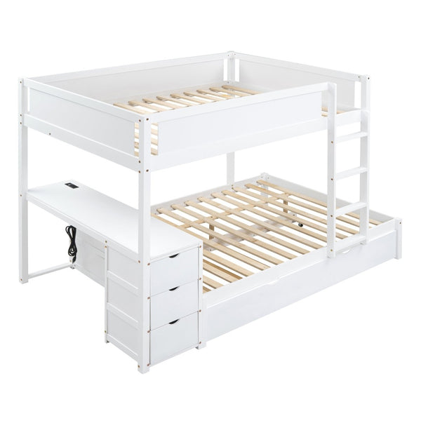 English Elm Full-over-full Bunk Bed with Trundle Desk Drawers and Built-in Power for Kids LT000364AAK