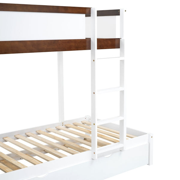 English Elm Twin-over-twin Bunk Bed with Trundle Built-in Desk Storage Drawers and Power Outlets White+Walnut LT000363AAD-1