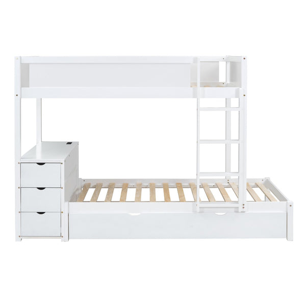 English Elm Twin-over-twin Bunk Bed with Trundle Built-in Desk Storage Drawers and Power Outlets White LT000363AAK