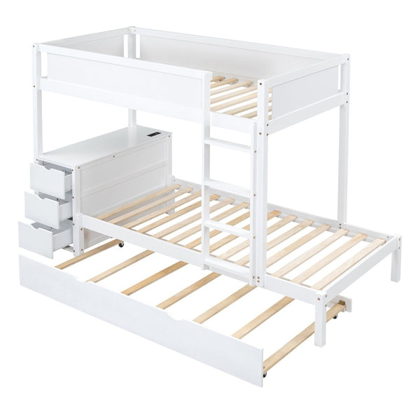 English Elm Twin-over-twin Bunk Bed with Trundle Built-in Desk Storage Drawers and Power Outlets White LT000363AAK