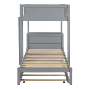 English Elm Twin-over-twin Bunk Bed with Trundle Built-in Desk Storage Drawers and Power Outlets Gray LT000363AAE