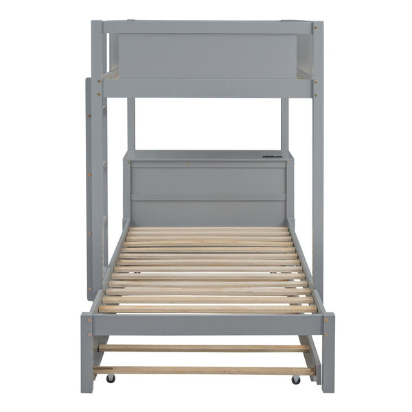 English Elm Twin-over-twin Bunk Bed with Trundle Built-in Desk Storage Drawers and Power Outlets Gray LT000363AAE