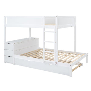 English Elm Full-over-full Bunk Bed with Trundle Desk Drawers and Built-in Power for Kids White LT000364AAK-1