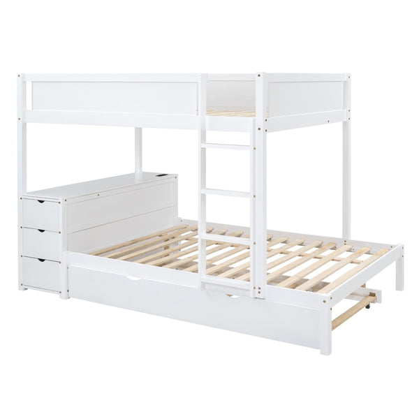 English Elm Full-over-full Bunk Bed with Trundle Desk Drawers and Built-in Power for Kids White LT000364AAK-1
