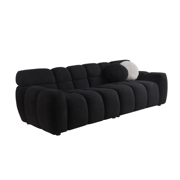 English Elm 87.4 Bouclé Marshmallow Sofa 3-Seater Compact Modern Curved Design for Apartments Cozy Durable Upholstery Black W1099S00099