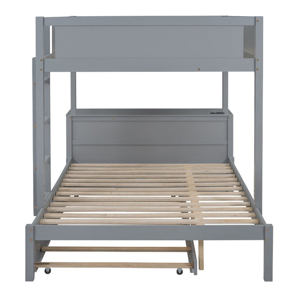 English Elm Full-over-full Bunk Bed with Trundle Desk Drawers and Built-in Power for Kids Gray LT000364AAE