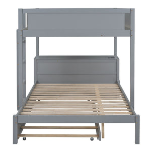 English Elm Full-over-full Bunk Bed with Trundle Desk Drawers and Built-in Power for Kids Gray LT000364AAE-1