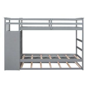 English Elm Twin Bunk Bed with Trundle Staircase Storage Drawers Solid Pine Kids Room LT000068AAE-1