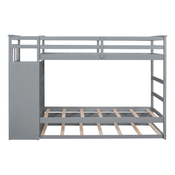 English Elm Twin Bunk Bed with Trundle Staircase Storage Drawers Solid Pine Kids Room LT000068AAE-1