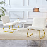 English Elm One White Minimalist Armless Sofa Chair With Plush Cushion and Backrest Paired With Golden Metal Legs, Suitable For Offices, Restaurants, Kitchens, Bedrooms