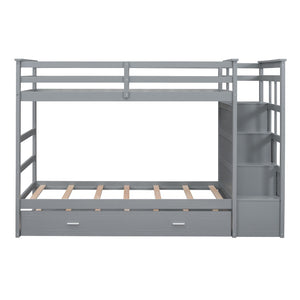 English Elm Twin Bunk Bed with Trundle Staircase Storage Drawers Solid Pine Kids Room LT000068AAE-1
