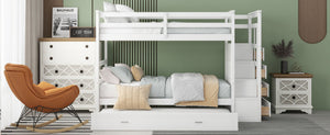 English Elm Twin Bunk Bed with Trundle Staircase Storage Drawers Solid Pine Kids Room LT000068AAK-1