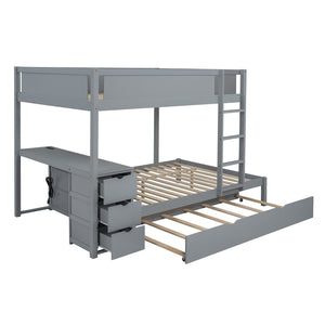 English Elm Full-over-full Bunk Bed with Trundle Desk Drawers and Built-in Power for Kids Gray LT000364AAE