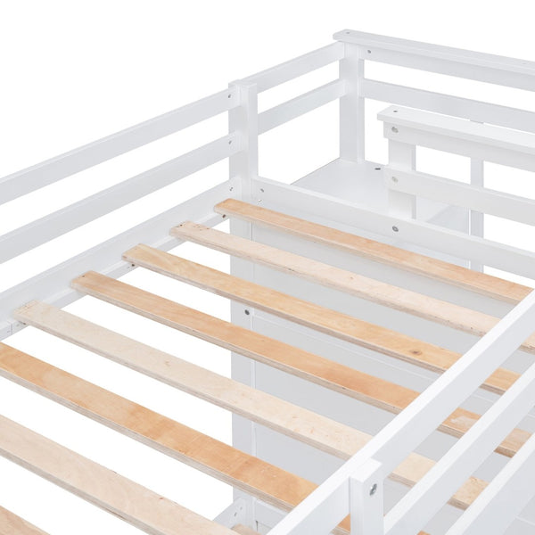 English Elm Twin Bunk Bed with Trundle Staircase Storage Drawers Solid Pine Kids Room LT000068AAK-1