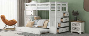 English Elm Twin Bunk Bed with Trundle Staircase Storage Drawers Solid Pine Kids Room LT000068AAK-1