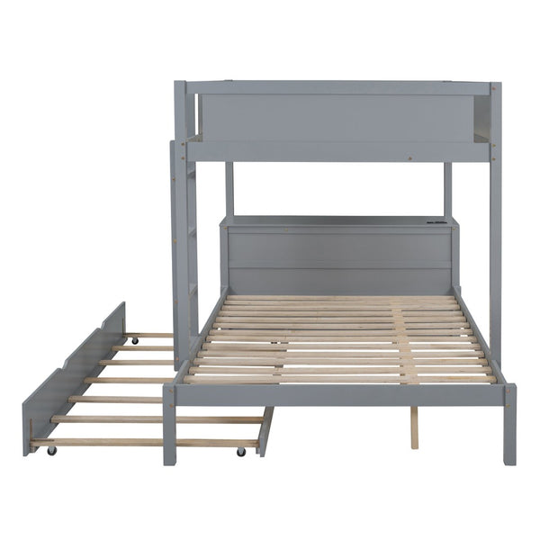 English Elm Full-over-full Bunk Bed with Trundle Desk Drawers and Built-in Power for Kids Gray LT000364AAE