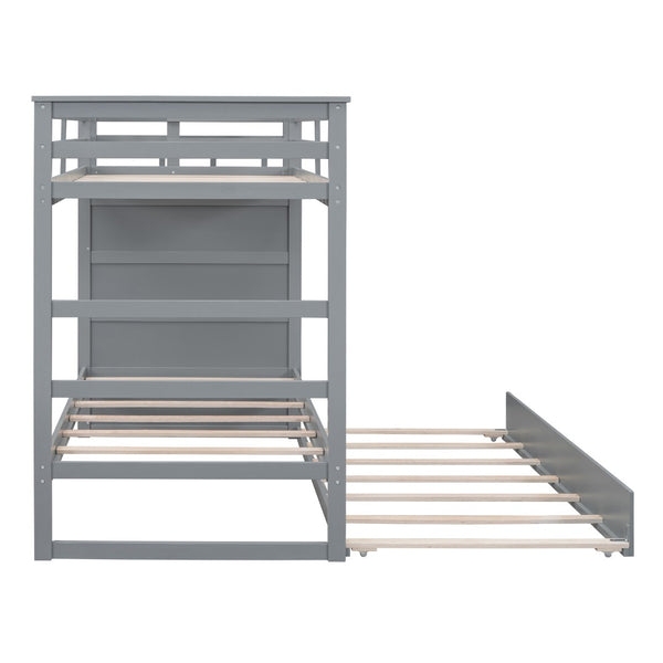 English Elm Twin Bunk Bed with Trundle Staircase Storage Drawers Solid Pine Kids Room LT000068AAE-1