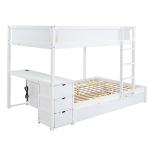 English Elm Full-over-full Bunk Bed with Trundle Desk Drawers and Built-in Power for Kids White LT000364AAK-1