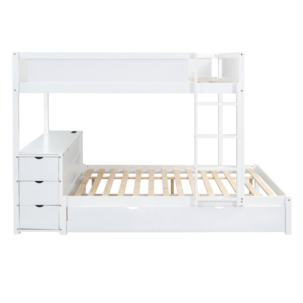 English Elm Full-over-full Bunk Bed with Trundle Desk Drawers and Built-in Power for Kids LT000364AAK