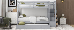 English Elm Twin Bunk Bed with Trundle Staircase Storage Drawers Solid Pine Kids Room LT000068AAE-1
