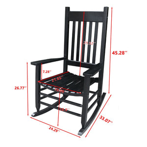 English Elm Wooden Wooden Porch Rocker Chair In Elegant Black Finish - Durable Solid Hardwood For Indoor & Outdoor Comfort W49520604-GIGA