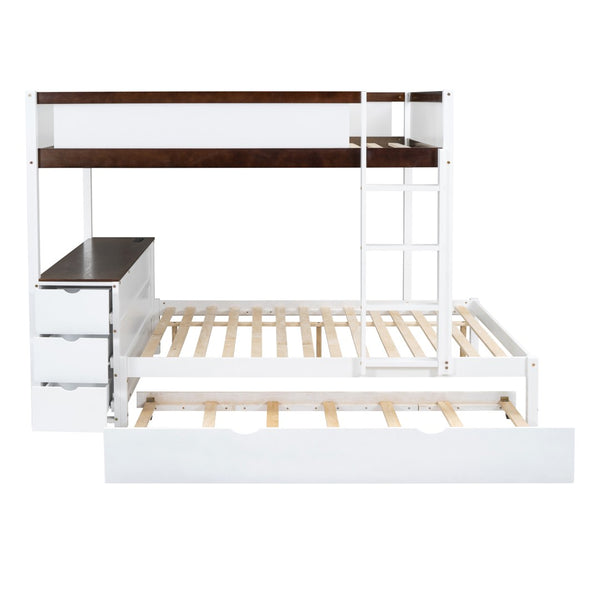 English Elm Full-over-full Bunk Bed with Trundle Desk Drawers and Built-in Power for Kids LT000364AAD-1