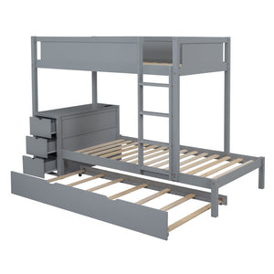 English Elm Twin-over-twin Bunk Bed with Trundle Built-in Desk Storage Drawers and Power Outlets Gray LT000363AAE