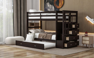 English Elm Twin Bunk Bed with Trundle Staircase Storage Drawers Solid Pine Kids Room LT000068AAP-1