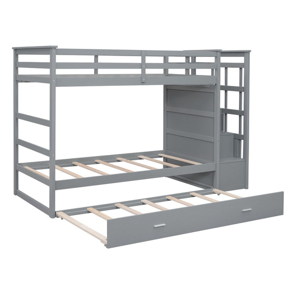English Elm Twin Bunk Bed with Trundle Staircase Storage Drawers Solid Pine Kids Room LT000068AAE-1