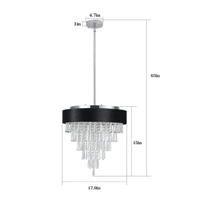English Elm 18-inch Modern Crystal Chandelier with Black Velvet Shade, Adjustable Height, 8-Light G9 Elegance W1340120175