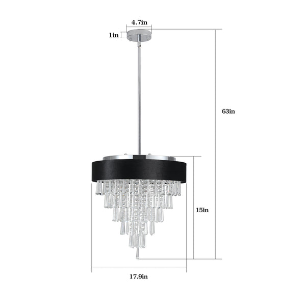 English Elm 18-inch Modern Crystal Chandelier with Black Velvet Shade, Adjustable Height, 8-Light G9 Elegance W1340120175