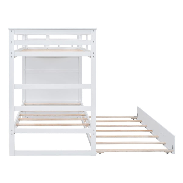 English Elm Twin Bunk Bed with Trundle Staircase Storage Drawers Solid Pine Kids Room LT000068AAK-1