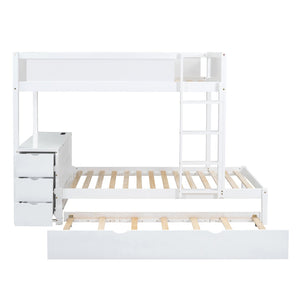 English Elm Twin-over-twin Bunk Bed with Trundle Built-in Desk Storage Drawers and Power Outlets White LT000363AAK-1