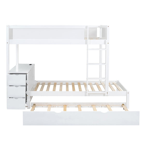 English Elm Twin-over-twin Bunk Bed with Trundle Built-in Desk Storage Drawers and Power Outlets White LT000363AAK-1