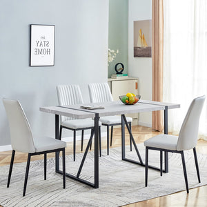 English Elm 5-Piece Dining Table Chairs Set, Rectangular Dining Room Table Set For 4, Modern Dining Table and Faux Leather Chairs For Kitchen Dining Room, Small Space, Gray