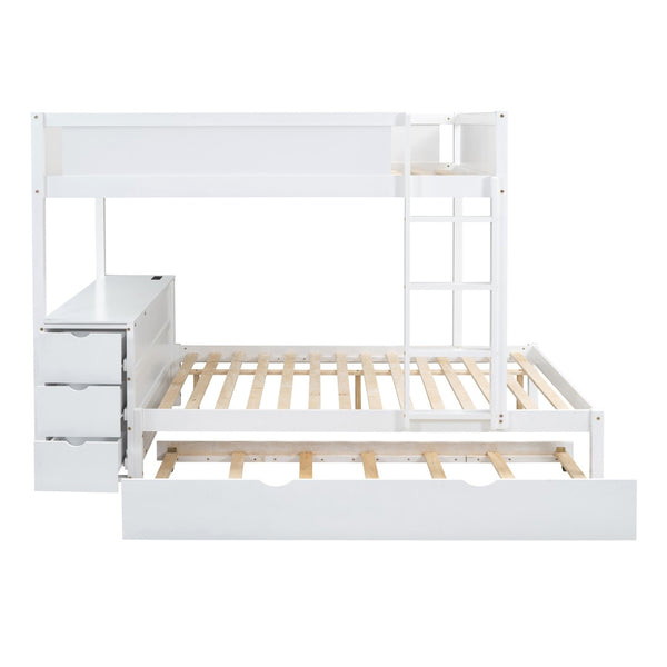 English Elm Full-over-full Bunk Bed with Trundle Desk Drawers and Built-in Power for Kids White LT000364AAK-1