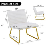 English Elm One White Minimalist Armless Sofa Chair With Plush Cushion and Backrest Paired With Golden Metal Legs, Suitable For Offices, Restaurants, Kitchens, Bedrooms