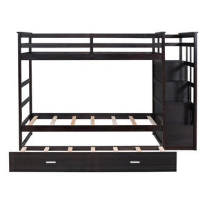 English Elm Twin Bunk Bed with Trundle Staircase Storage Drawers Solid Pine Kids Room LT000068AAP-1