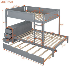 English Elm Full-over-full Bunk Bed with Trundle Desk Drawers and Built-in Power for Kids Gray LT000364AAE