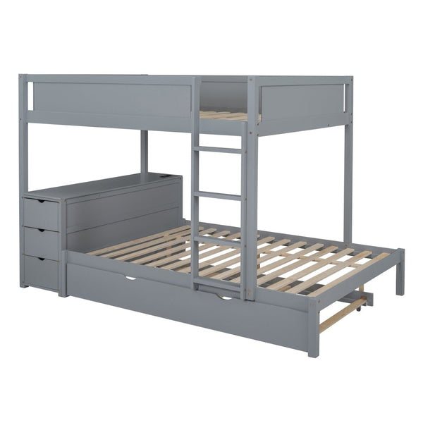English Elm Full-over-full Bunk Bed with Trundle Desk Drawers and Built-in Power for Kids Gray LT000364AAE