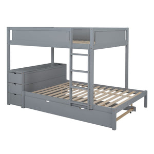 English Elm Full-over-full Bunk Bed with Trundle Desk Drawers and Built-in Power for Kids Gray LT000364AAE-1