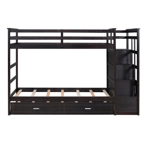 English Elm Twin Bunk Bed with Trundle Staircase Storage Drawers Solid Pine Kids Room LT000068AAP-1
