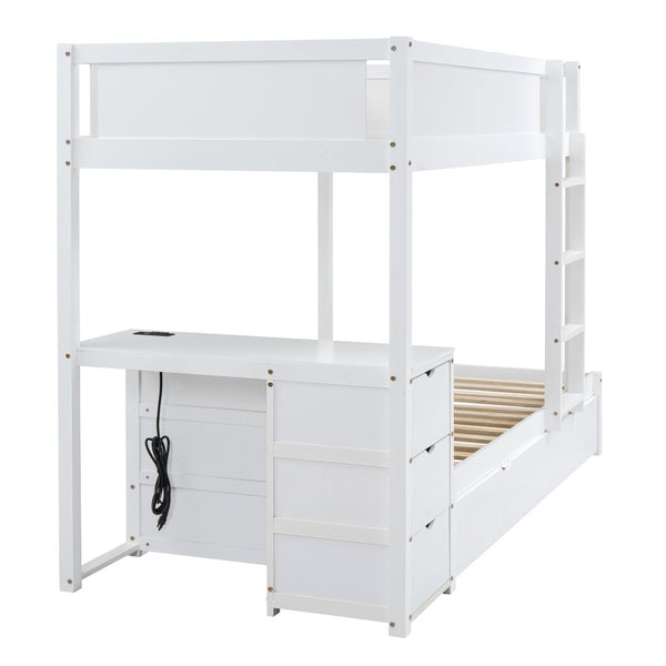 English Elm Twin-over-twin Bunk Bed with Trundle Built-in Desk Storage Drawers and Power Outlets White LT000363AAK-1