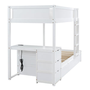 English Elm Twin-over-twin Bunk Bed with Trundle Built-in Desk Storage Drawers and Power Outlets White LT000363AAK