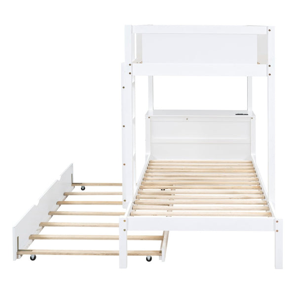English Elm Twin-over-twin Bunk Bed with Trundle Built-in Desk Storage Drawers and Power Outlets White LT000363AAK