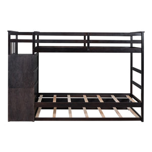 English Elm Twin Bunk Bed with Trundle Staircase Storage Drawers Solid Pine Kids Room LT000068AAP-1
