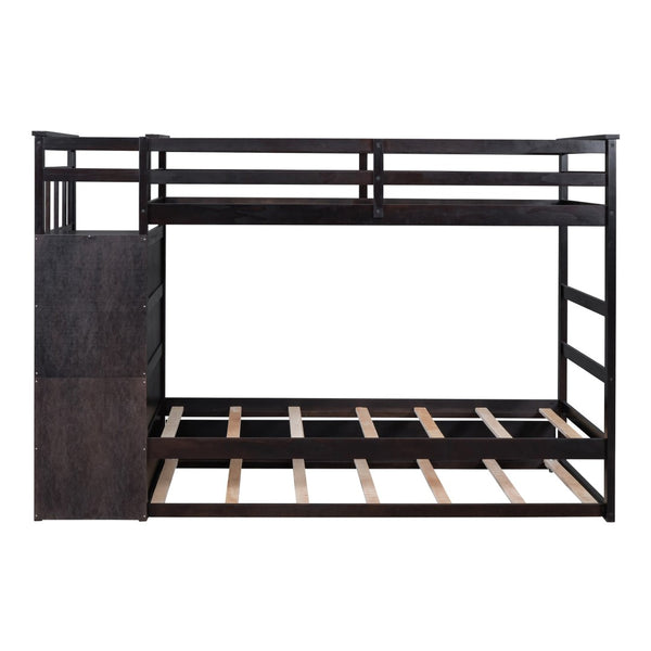 English Elm Twin Bunk Bed with Trundle Staircase Storage Drawers Solid Pine Kids Room LT000068AAP-1