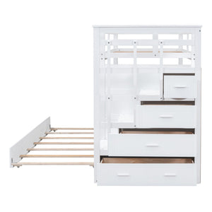 English Elm Twin Bunk Bed with Trundle Staircase Storage Drawers Solid Pine Kids Room LT000068AAK-1
