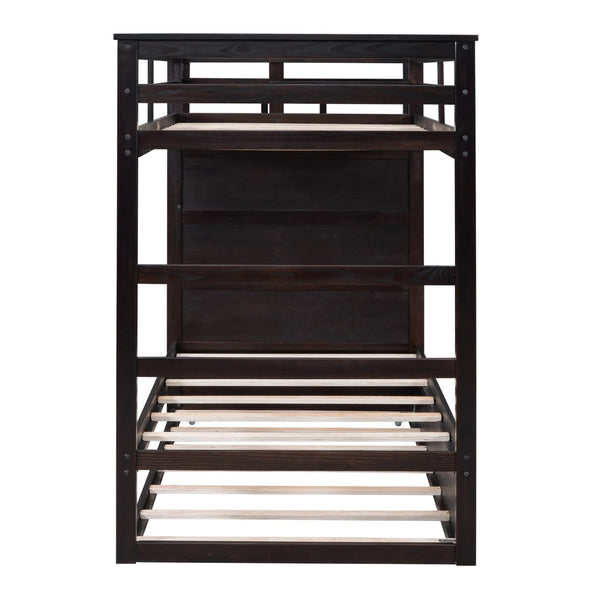 English Elm Twin Bunk Bed with Trundle Staircase Storage Drawers Solid Pine Kids Room LT000068AAP-1